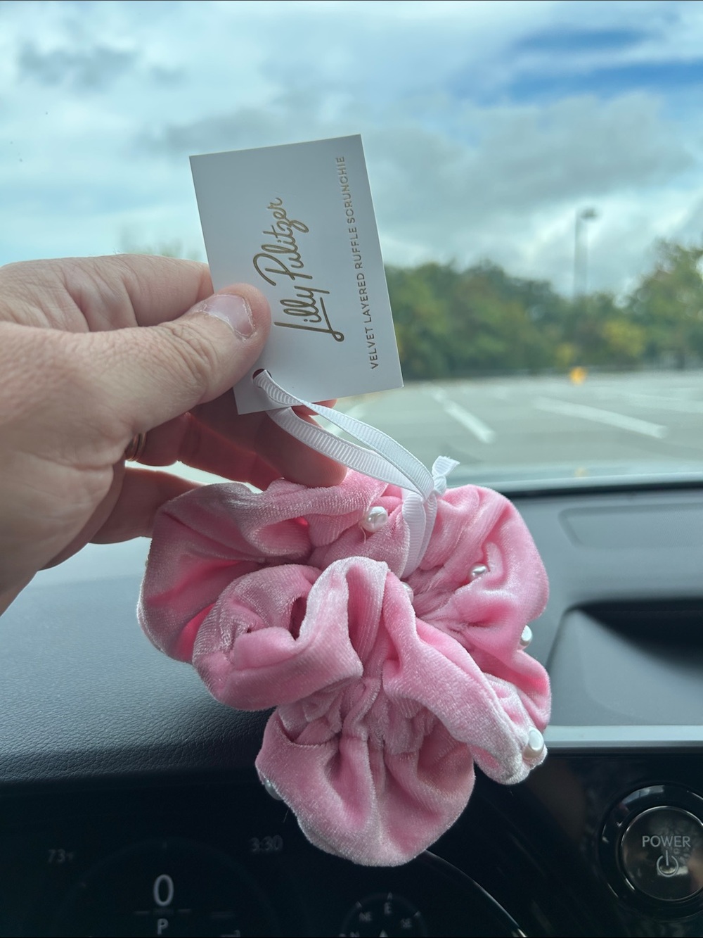 Lilly Pulitzer Pink Velvet Pearl Hair Scrunchie - hair accessories